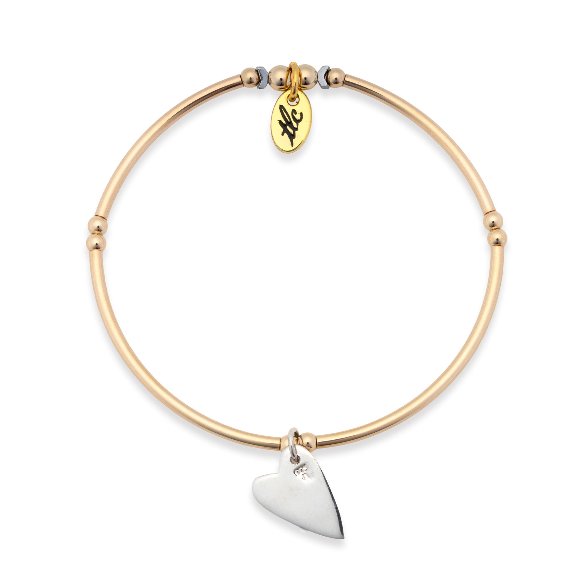 Sweet Heart - Gold Filled & Sterling Silver Charmed Stretch Bangle