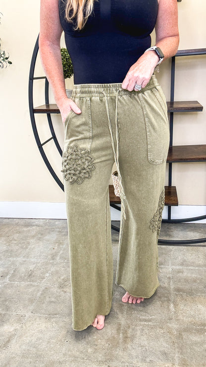 Olive Muse Crochet Patch Pants