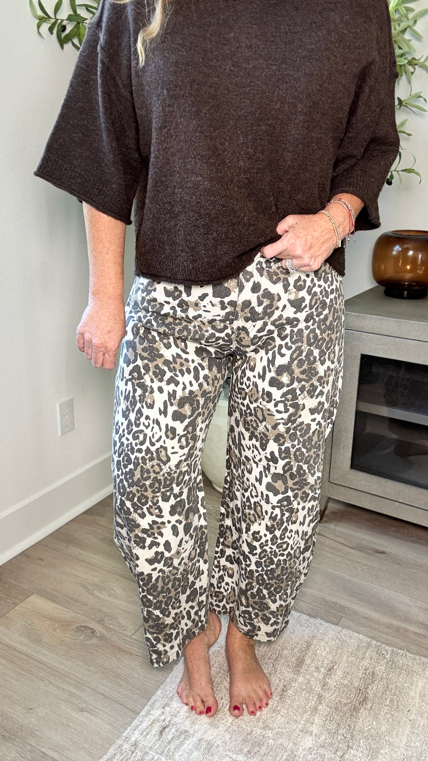 Good Luck Leopard Print Barrel Jean