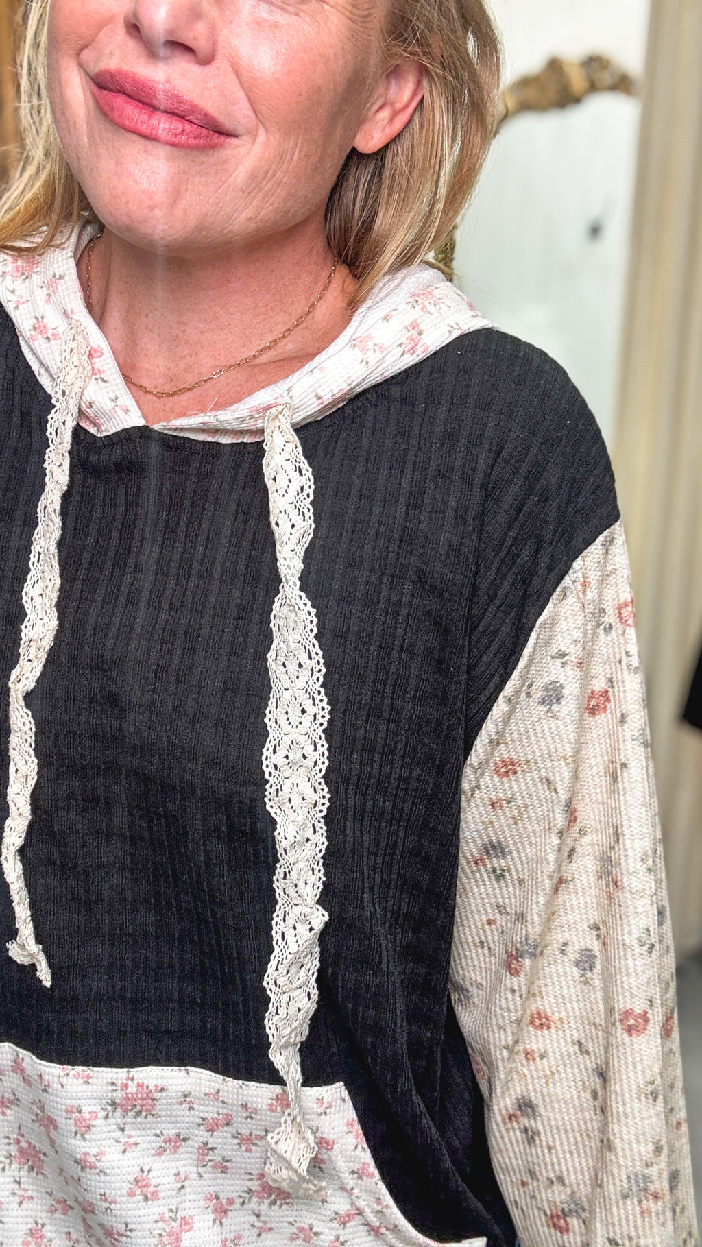 POL Patchwork Hoodie in Black