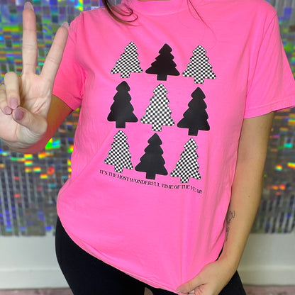 Black And Checkered Trees Graphic Tee
