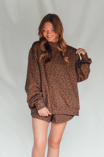 PREORDER ITEM (Estimated ship date 11/10) Brown Leopard Mock Neck Sweatshirt
