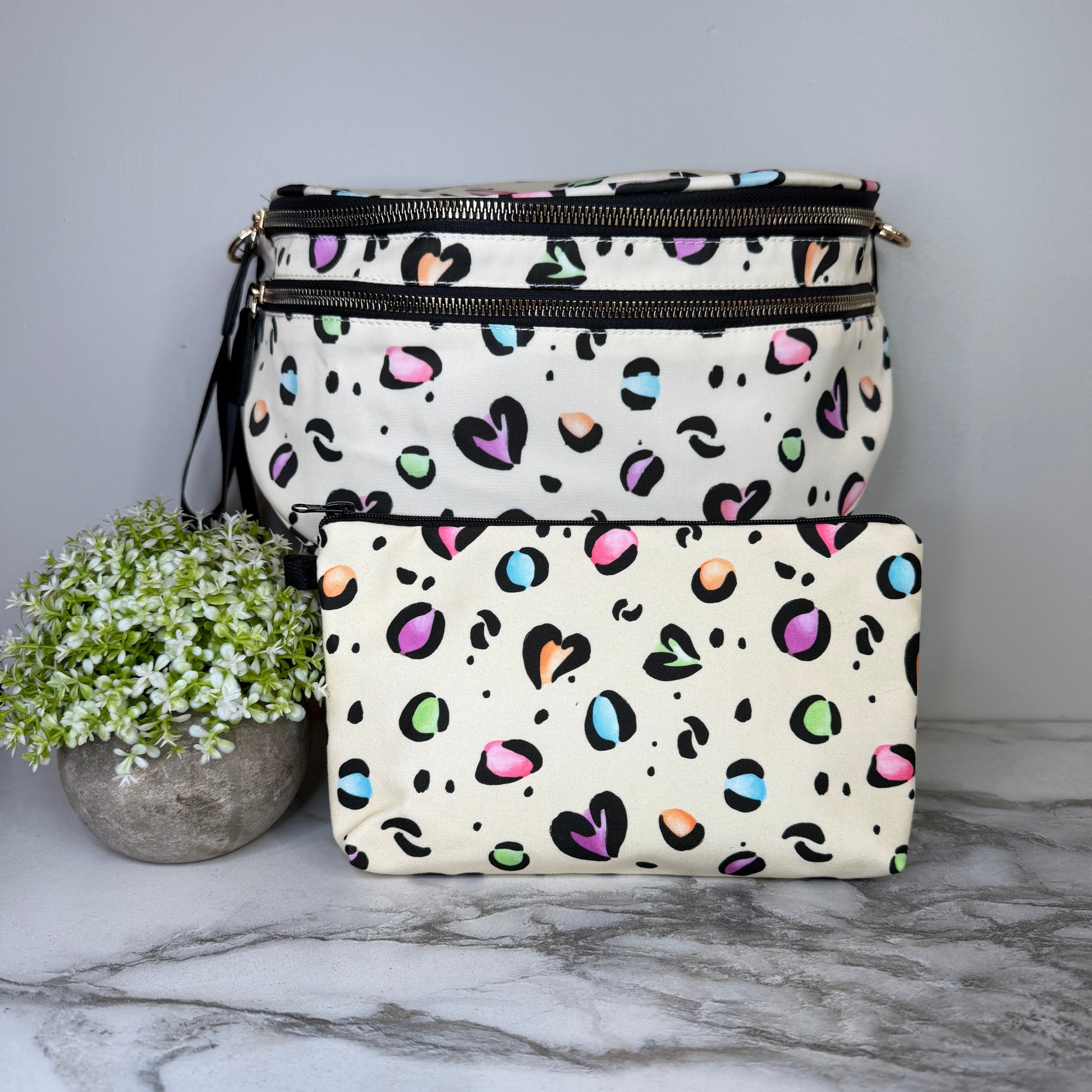 Bundled Set - Roni & Pouch - Animal Print Multi Color Hearts