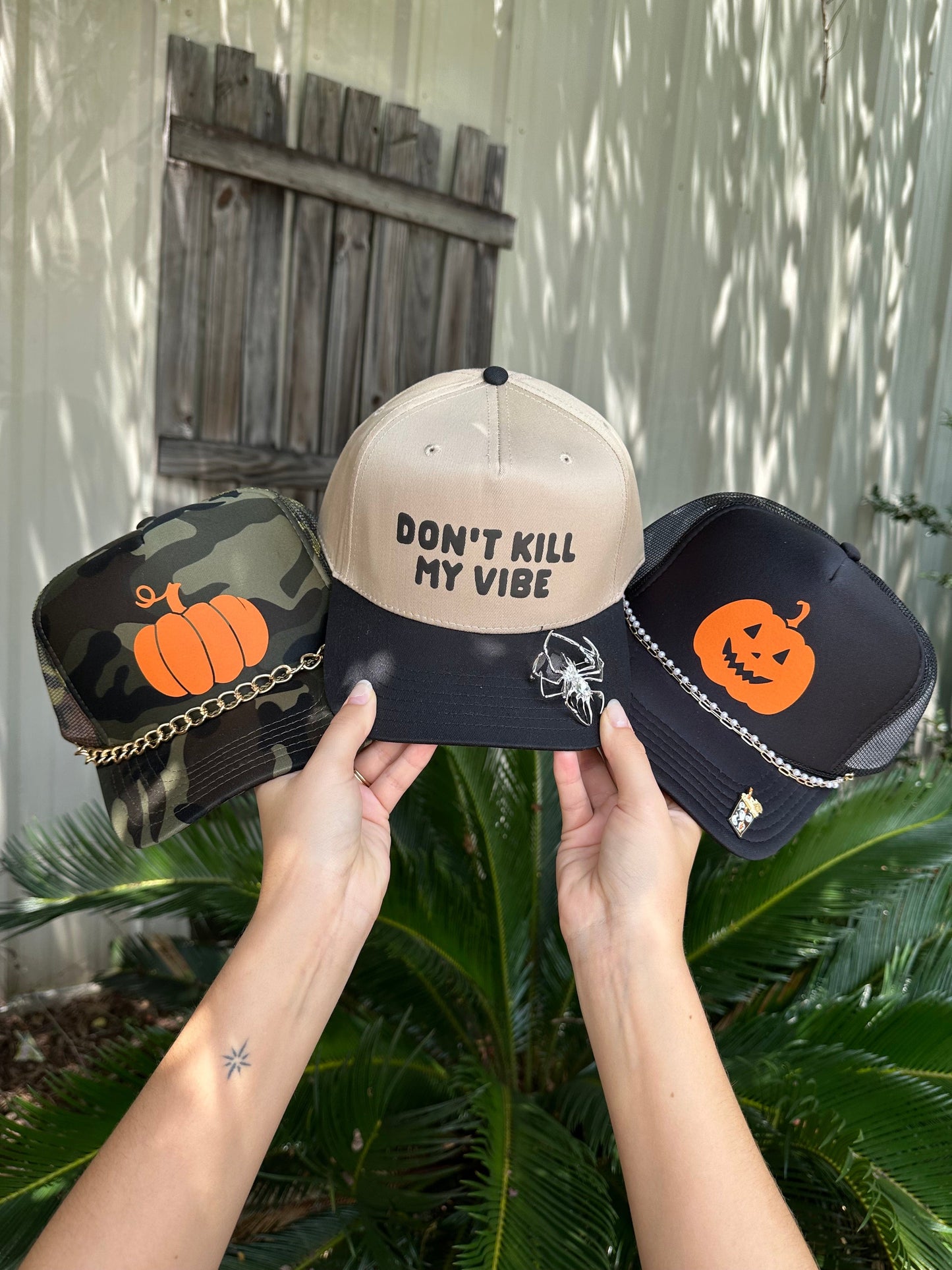 Pumpkin Face Black Trucker Hat