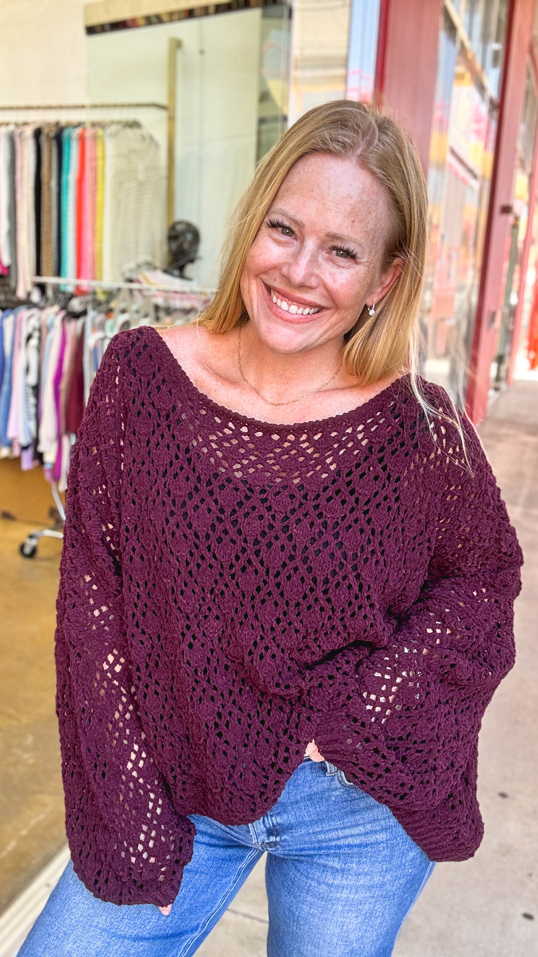 Cabernet Nights Open Knit Sweater