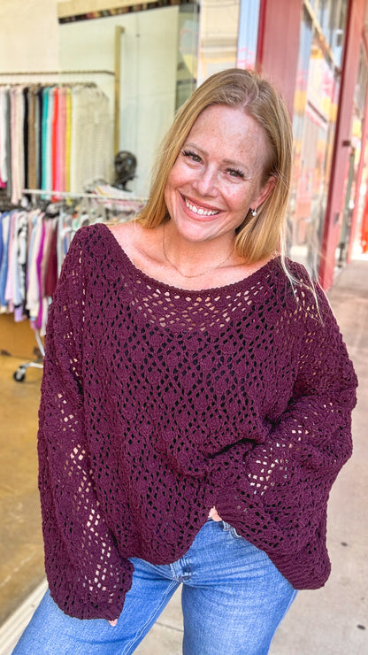 Cabernet Nights Open Knit Sweater