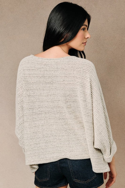 Grey Cream Stripe Brushed Dolman Top