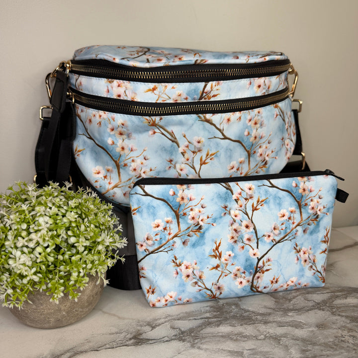 Bundled Set - Roni & Pouch - Floral Ice Blue Cherry Blossom