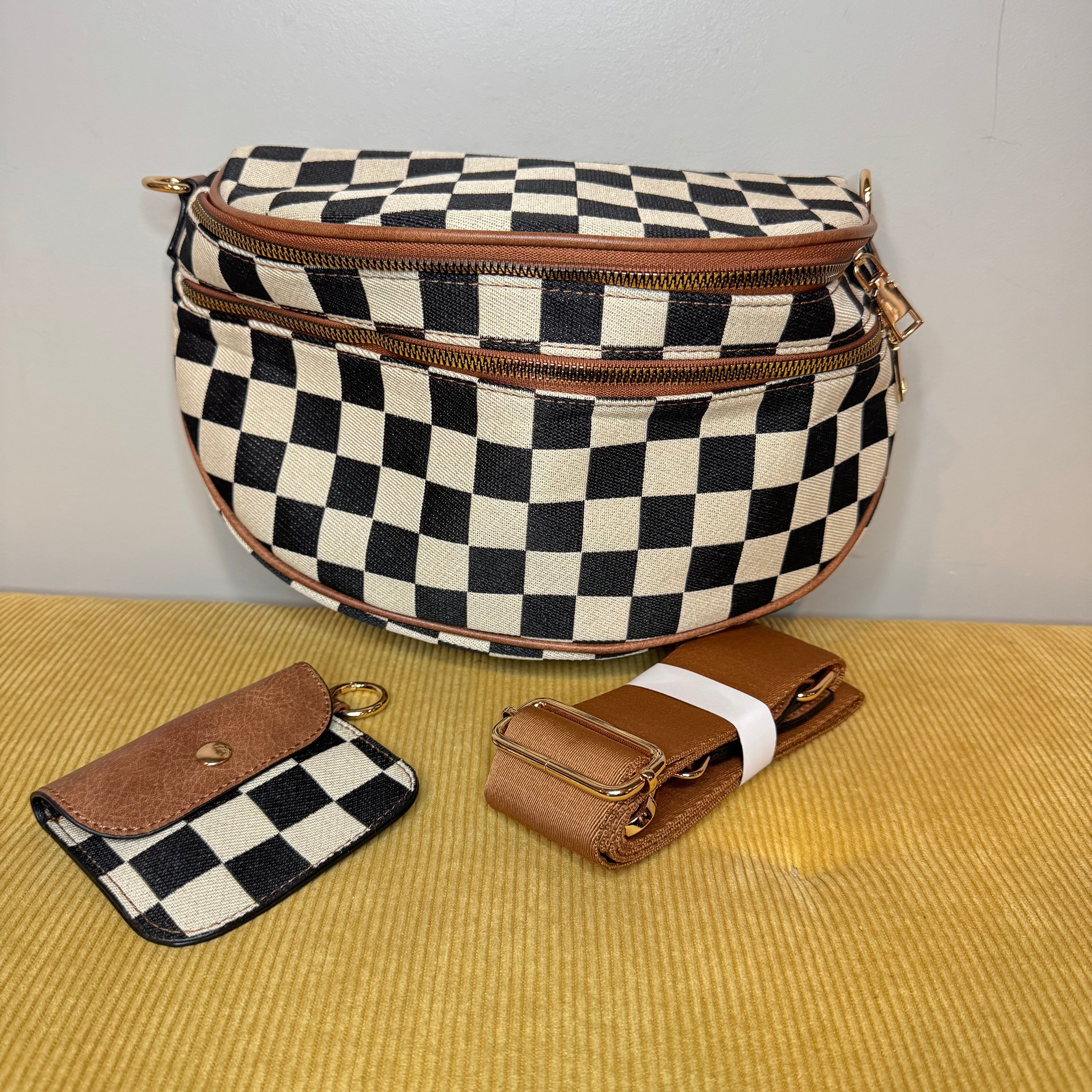 The Roni Crossbody - Canvas Tan Black Check- PREORDER