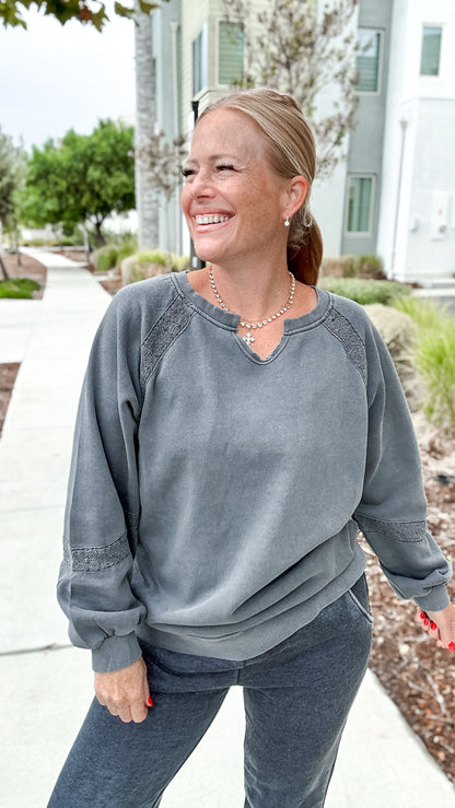 Lace Accent Vintage Wash Crewneck + FREE Mineral Jogger
