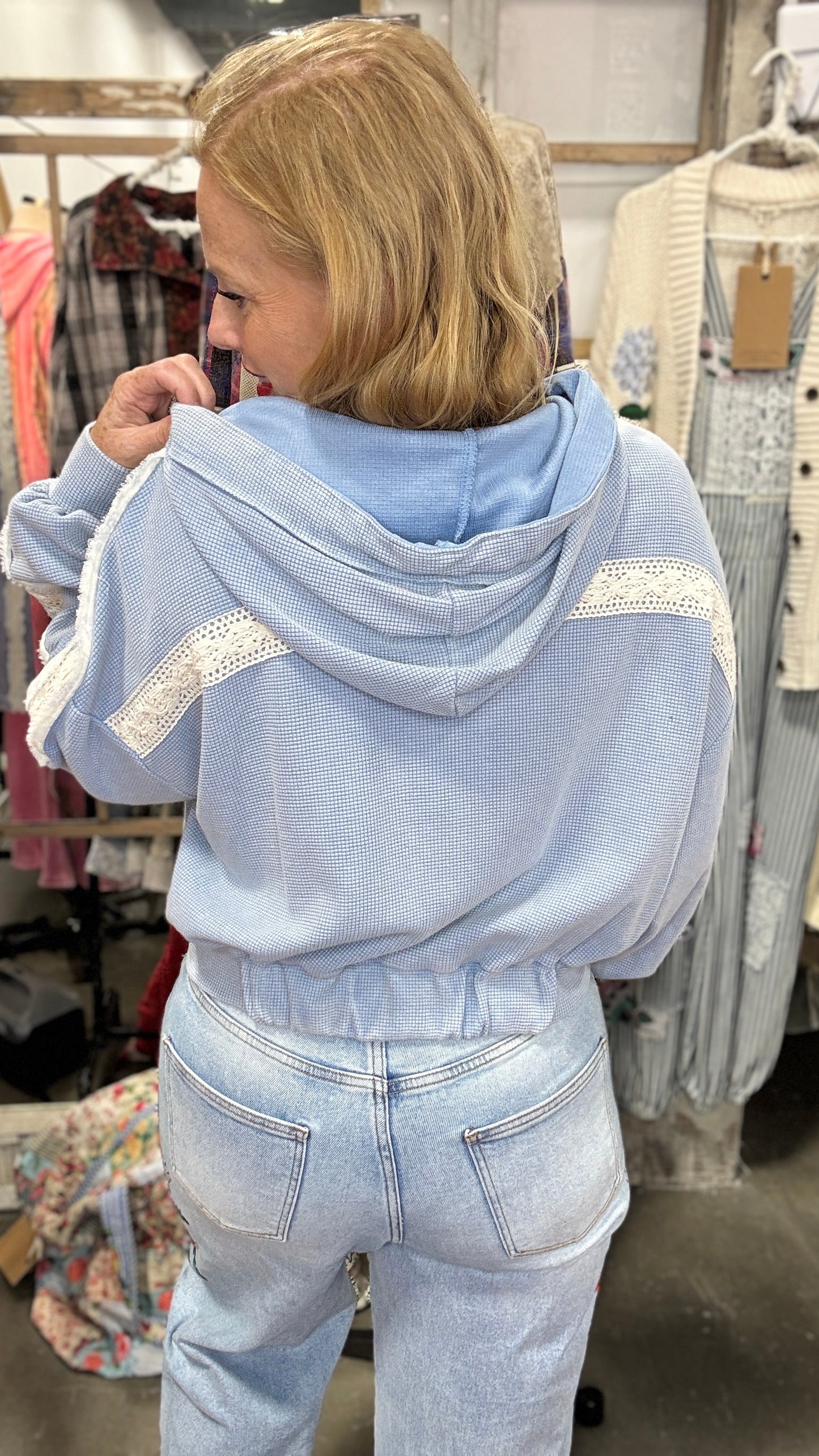 Blue Belle Mixed Media Zip Up by POL