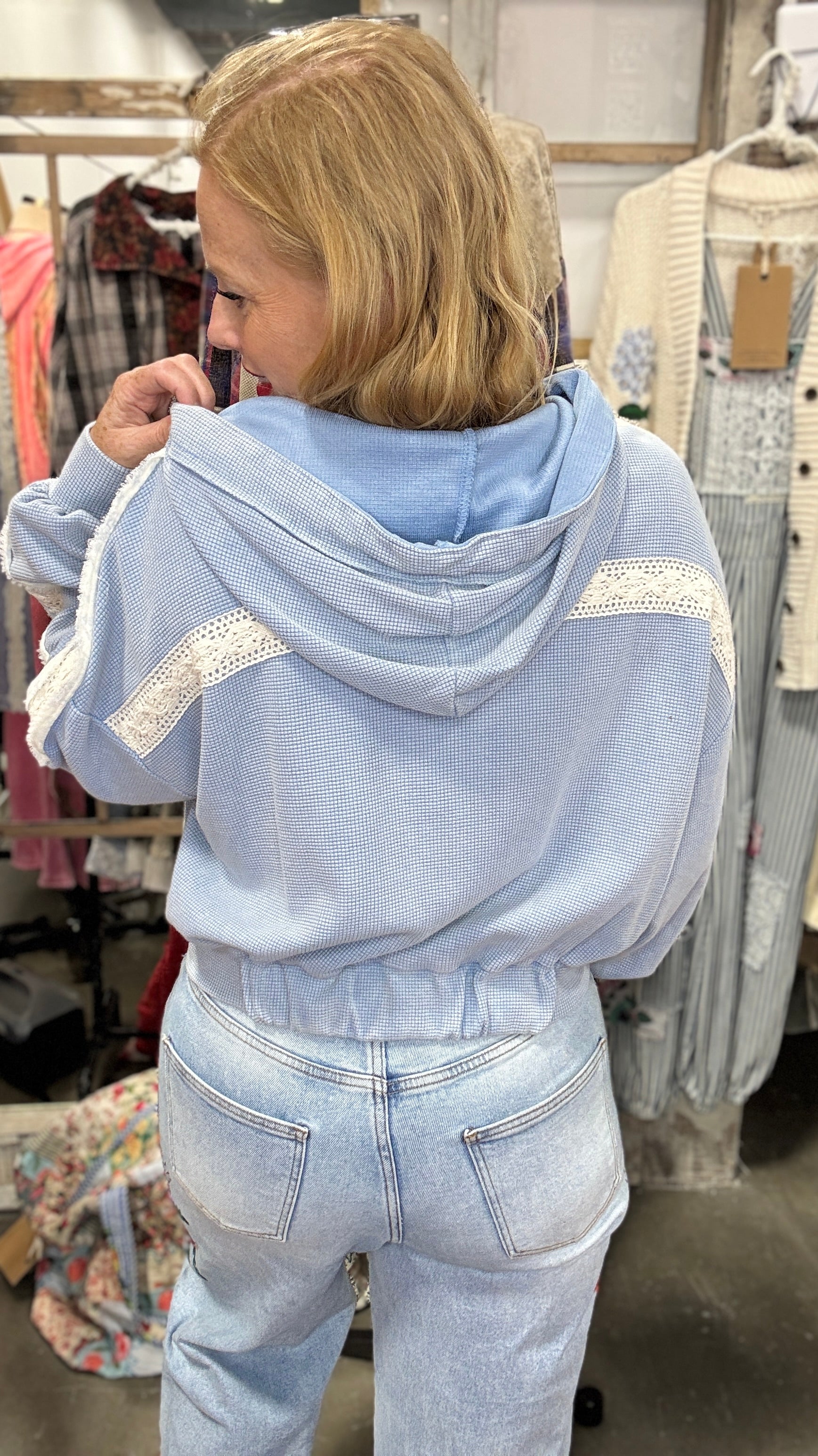 Blue Belle Mixed Media Zip Up by POL