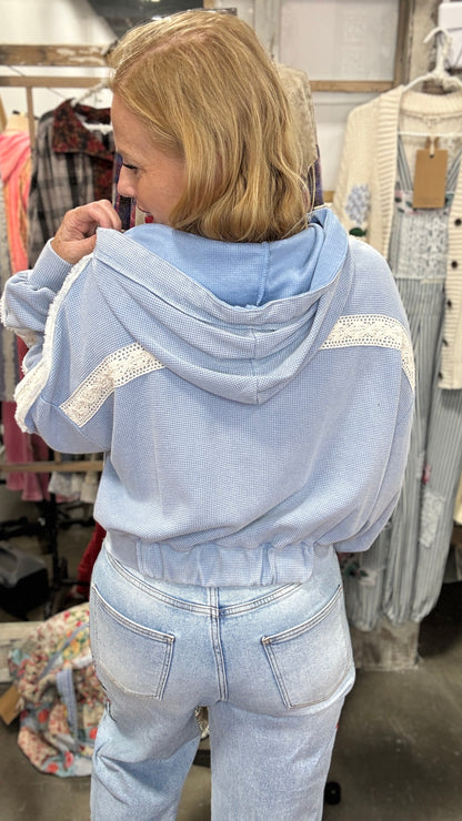 Blue Belle Mixed Media Zip Up by POL