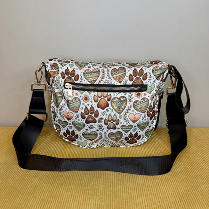 The Roni Nylon Crossbody - Dog Paw Aztec Hearts