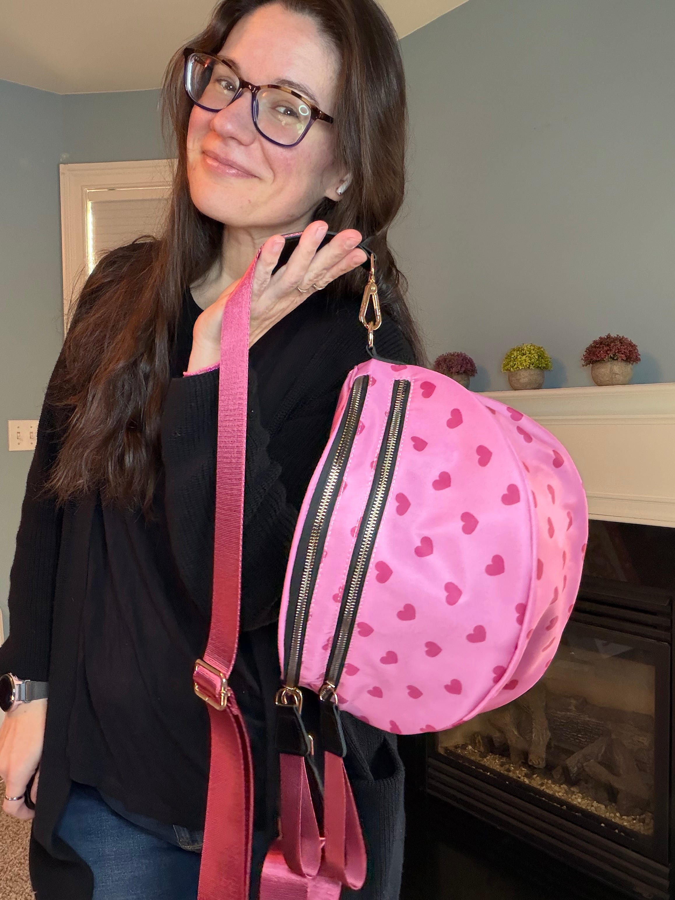 The Roni Nylon Crossbody - Light Pink Hearts