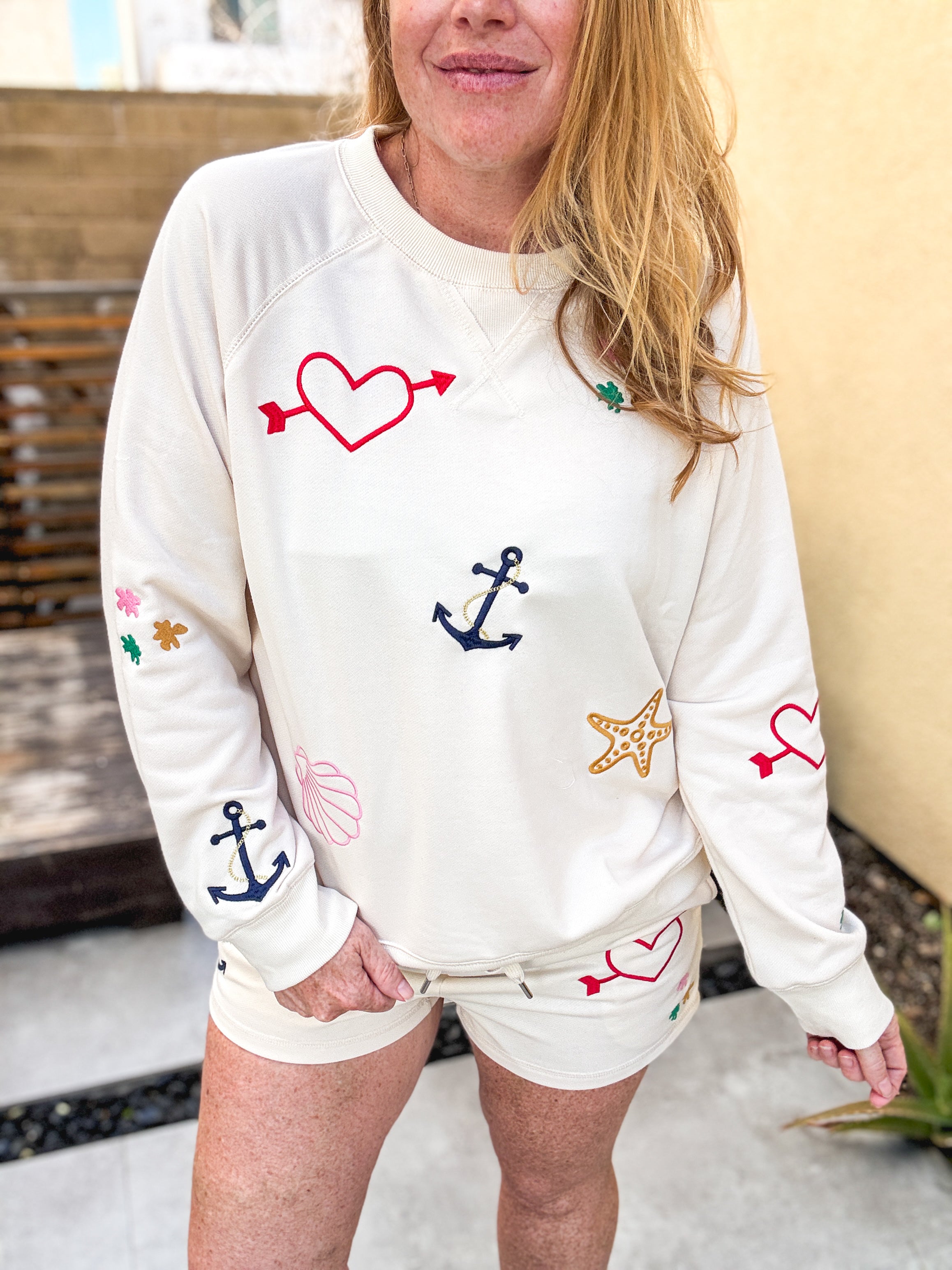Beachside Bliss Embroidered Crewneck & Shorts