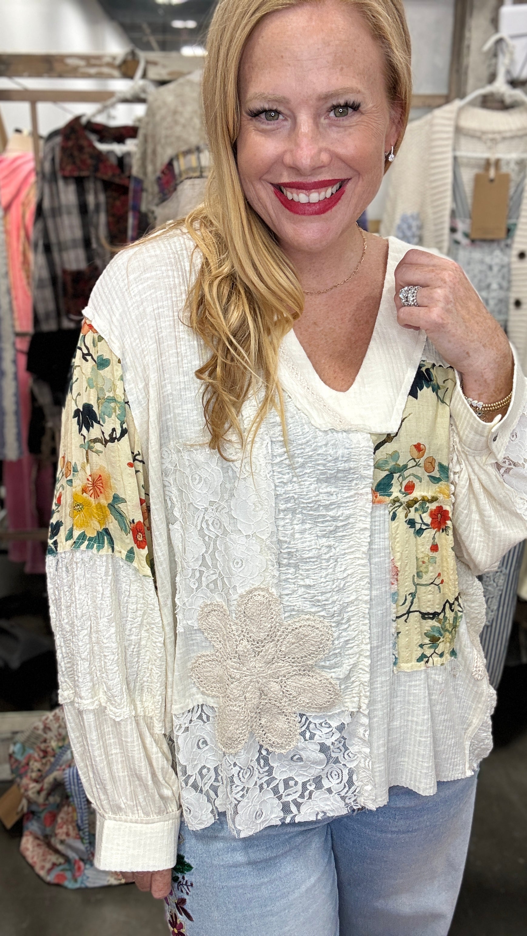 Creme De La Creme Mixed Media Top by POL