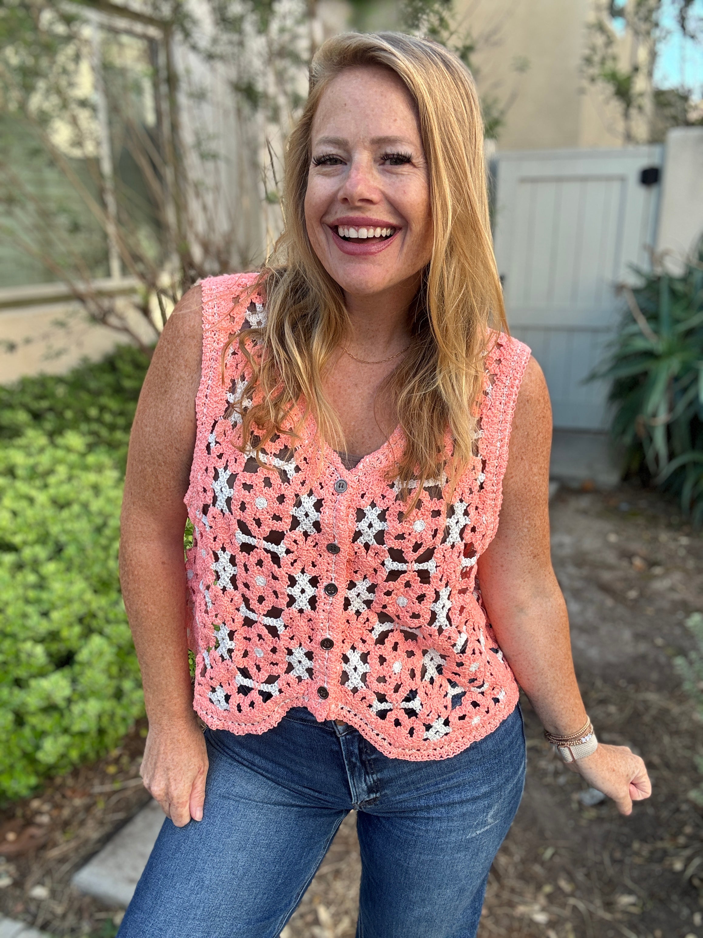 Watercolor Crochet Button Tank