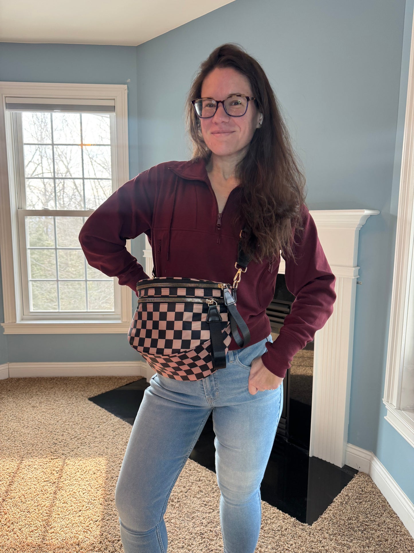 The Roni Nylon Crossbody - Checkered Black + Tan