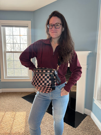 The Roni Nylon Crossbody - Checkered Black + Tan