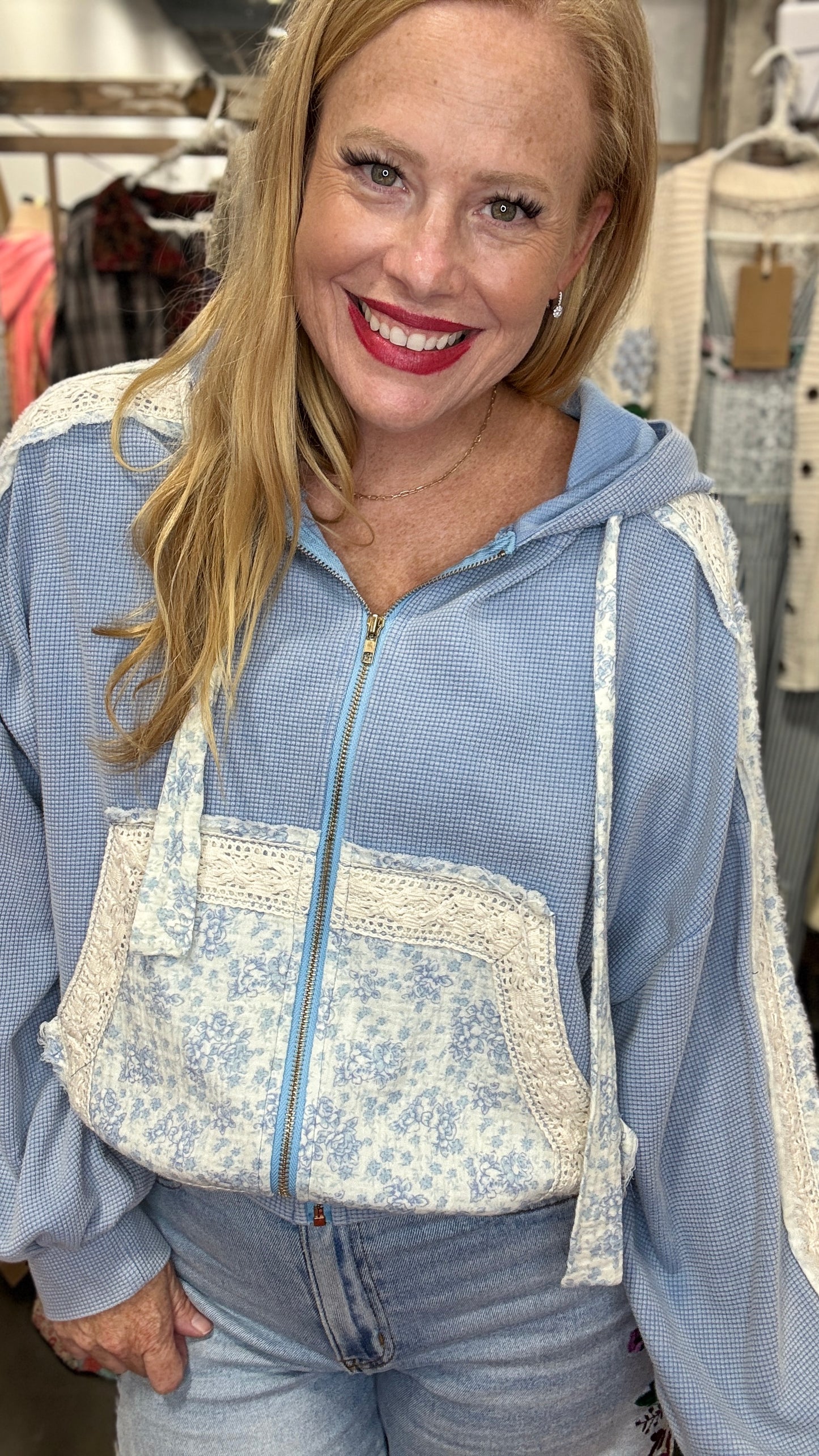 Blue Belle Mixed Media Zip Up by POL