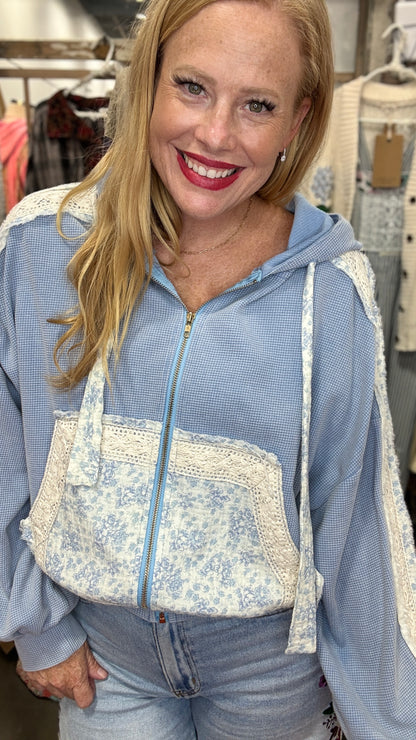 Blue Belle Mixed Media Zip Up by POL