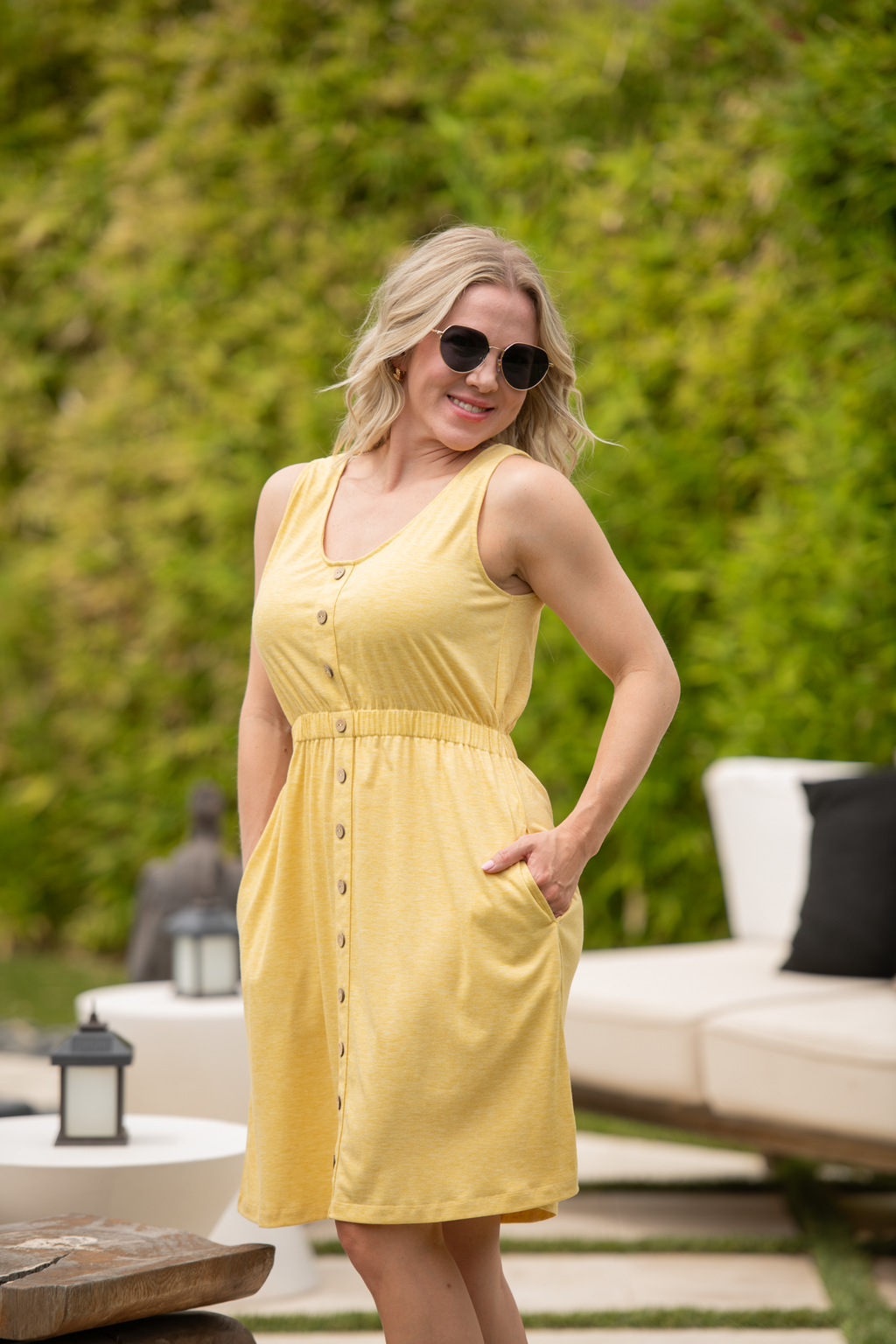 Beverly Button Dress - Yellow
