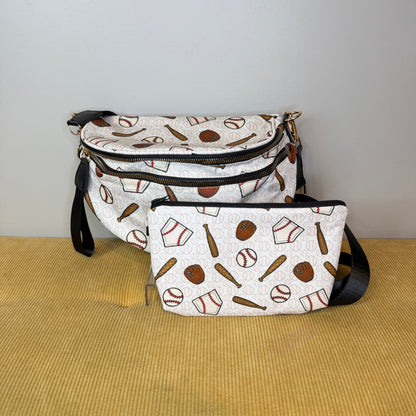 The Roni Nylon Crossbody - Baseball on White