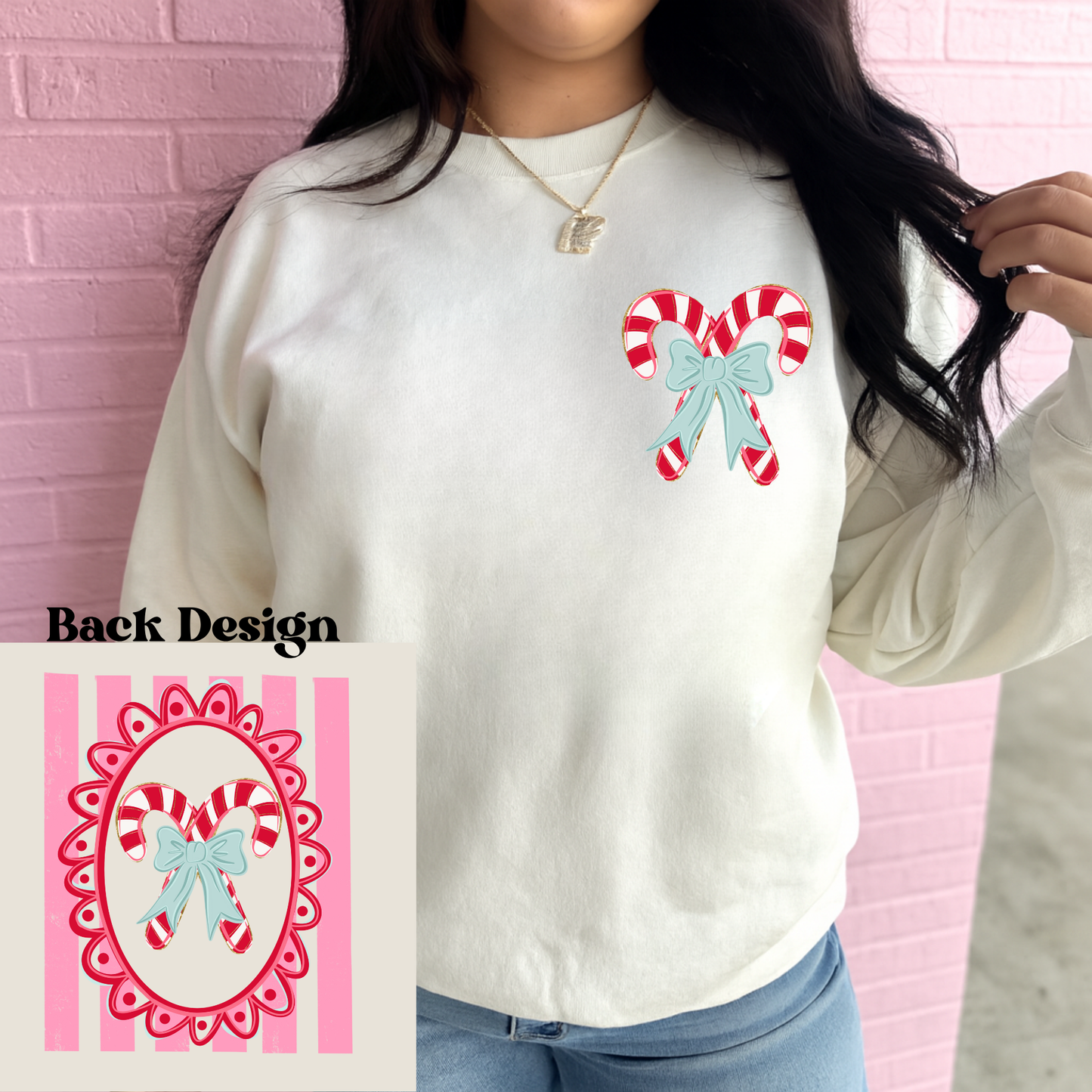 Preppy Candy Cane Graphic Crewneck