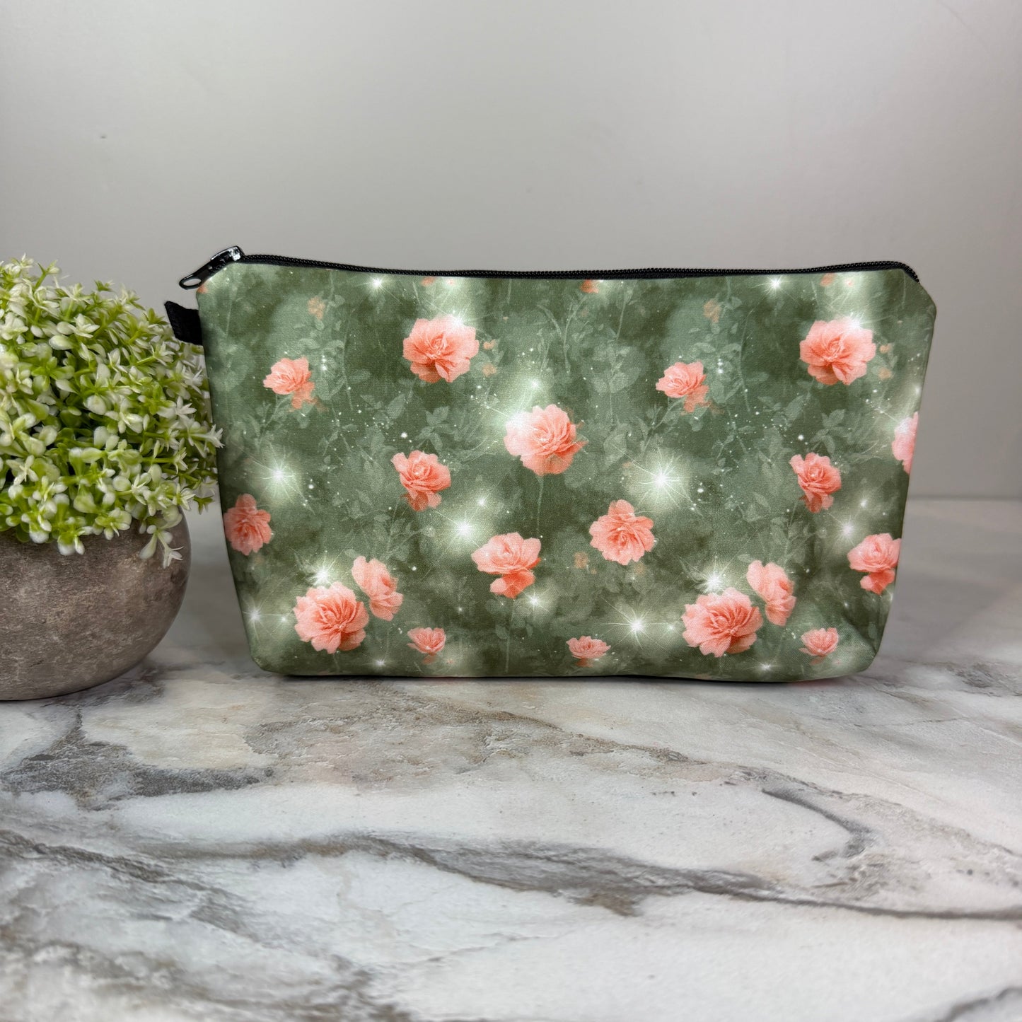 Pouch - Floral Sage Green Star Roses