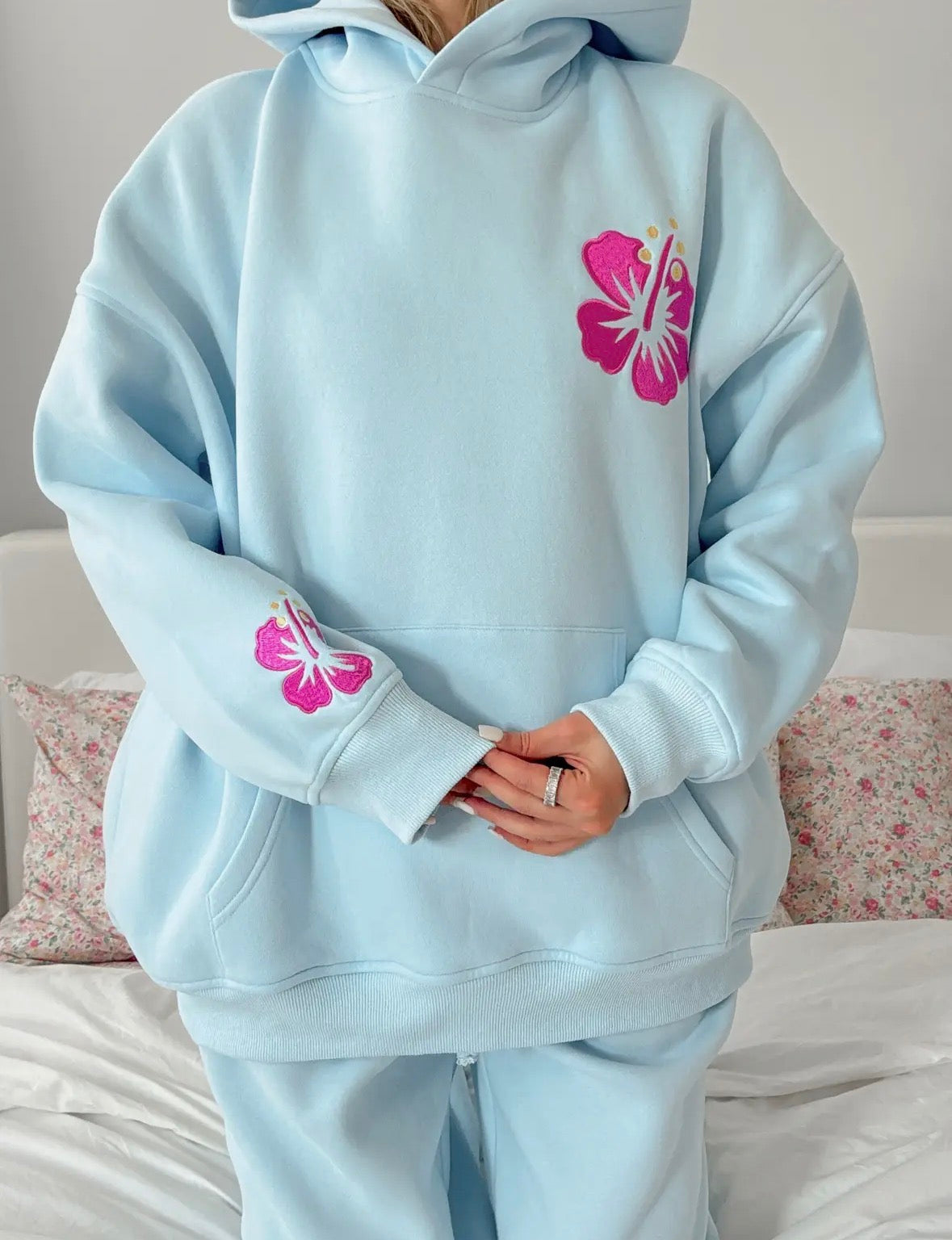 PREORDER: Icey Blue Hibiscus Flower Beach Babe Hoodie
