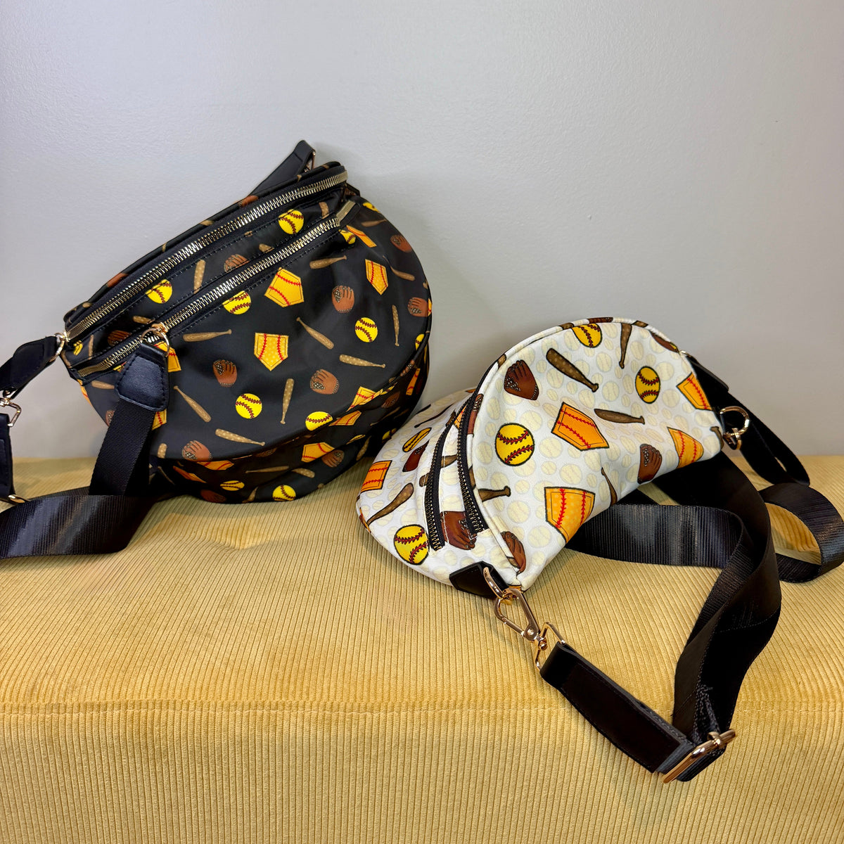 The Roni Nylon Crossbody - Softball on White