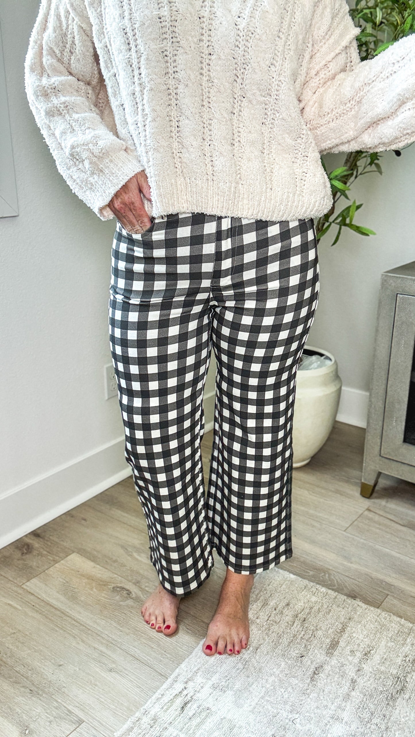 Check Me Out Gingham Wide Leg Jeans
