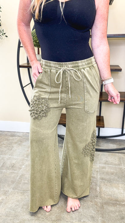 Olive Muse Crochet Patch Pants