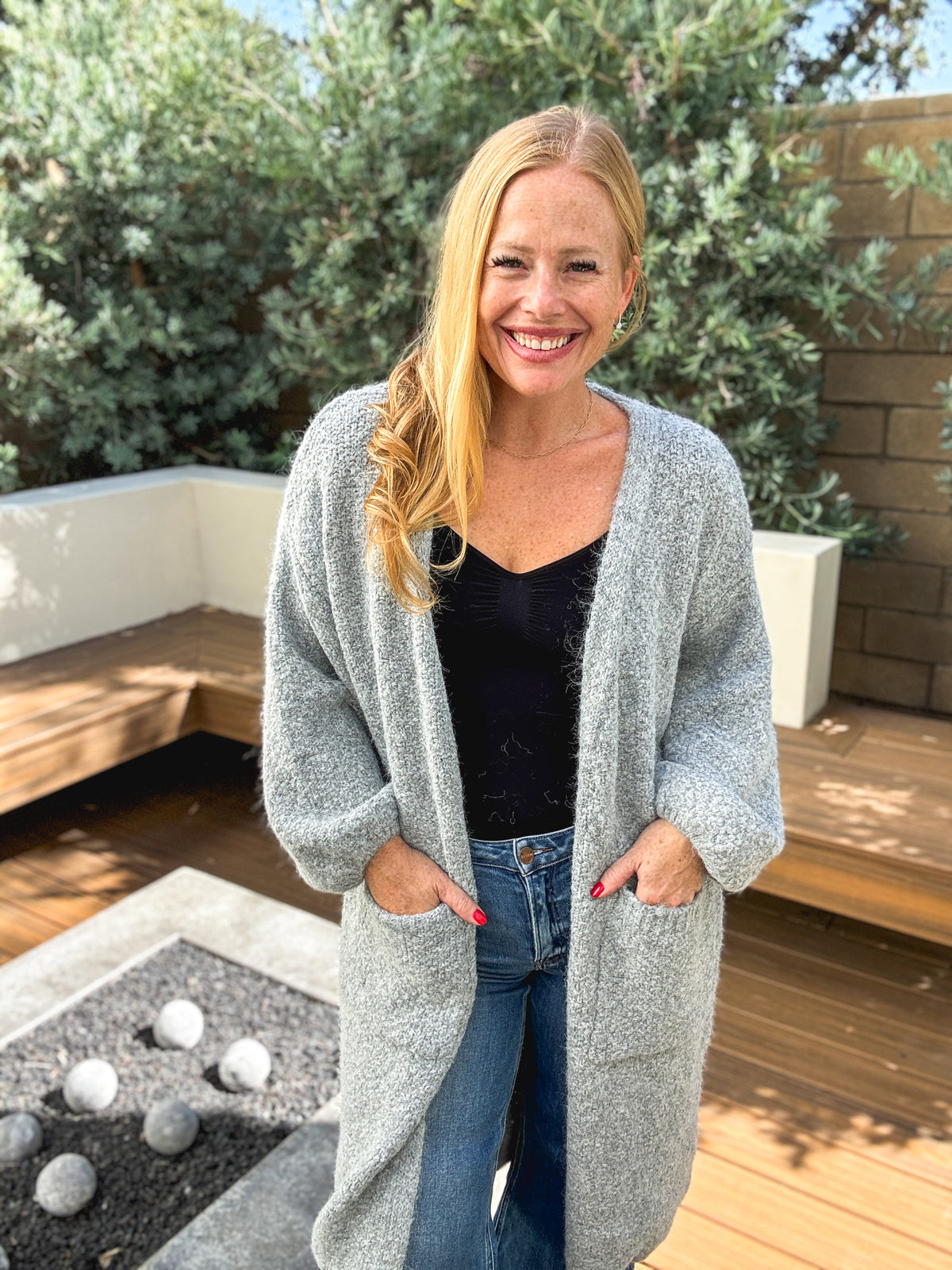 Cozy Bouclé Open-Front Long Cardigan