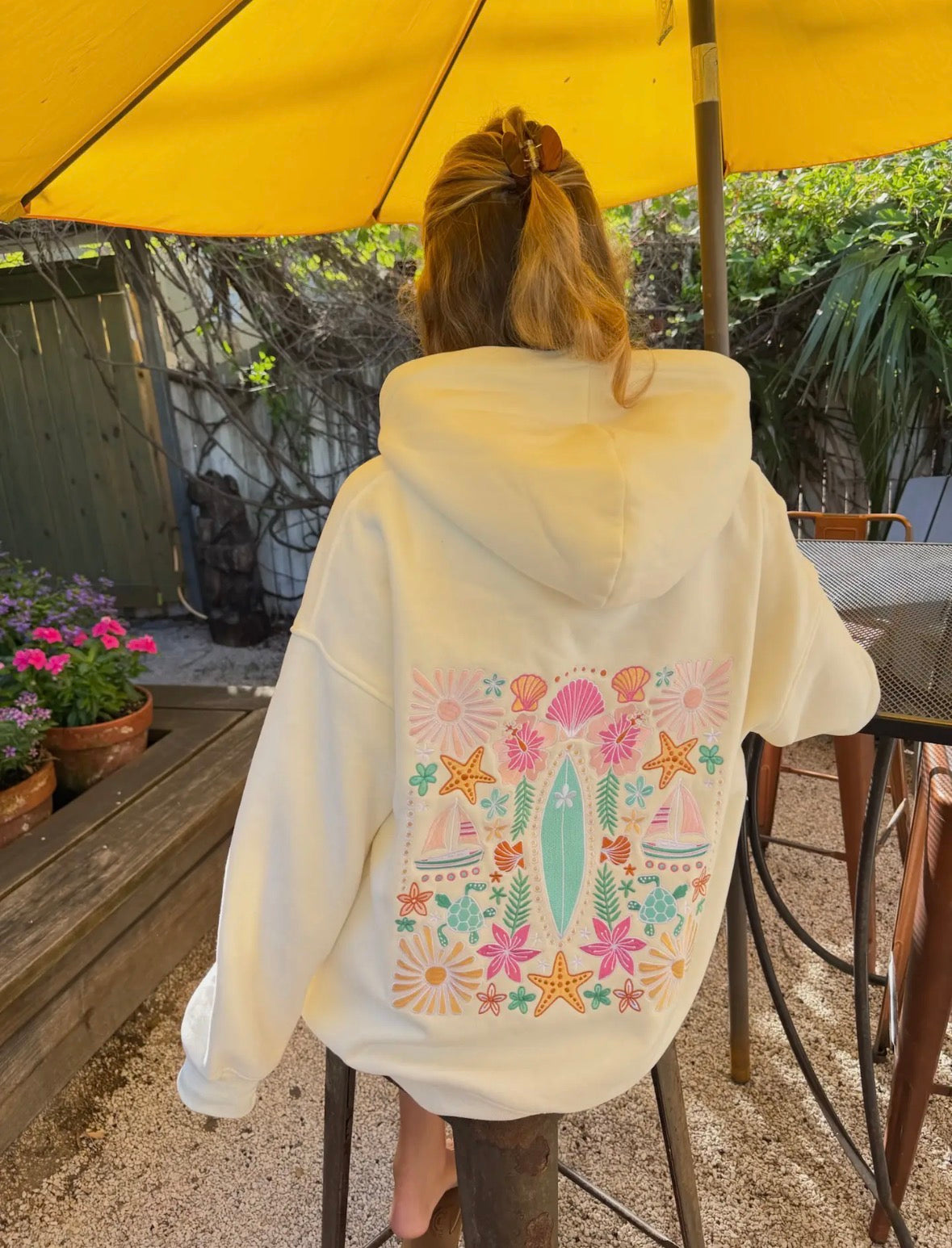 PREORDER - Detailed Surfboard Embroidered Sunkissed Coconut Hoodie