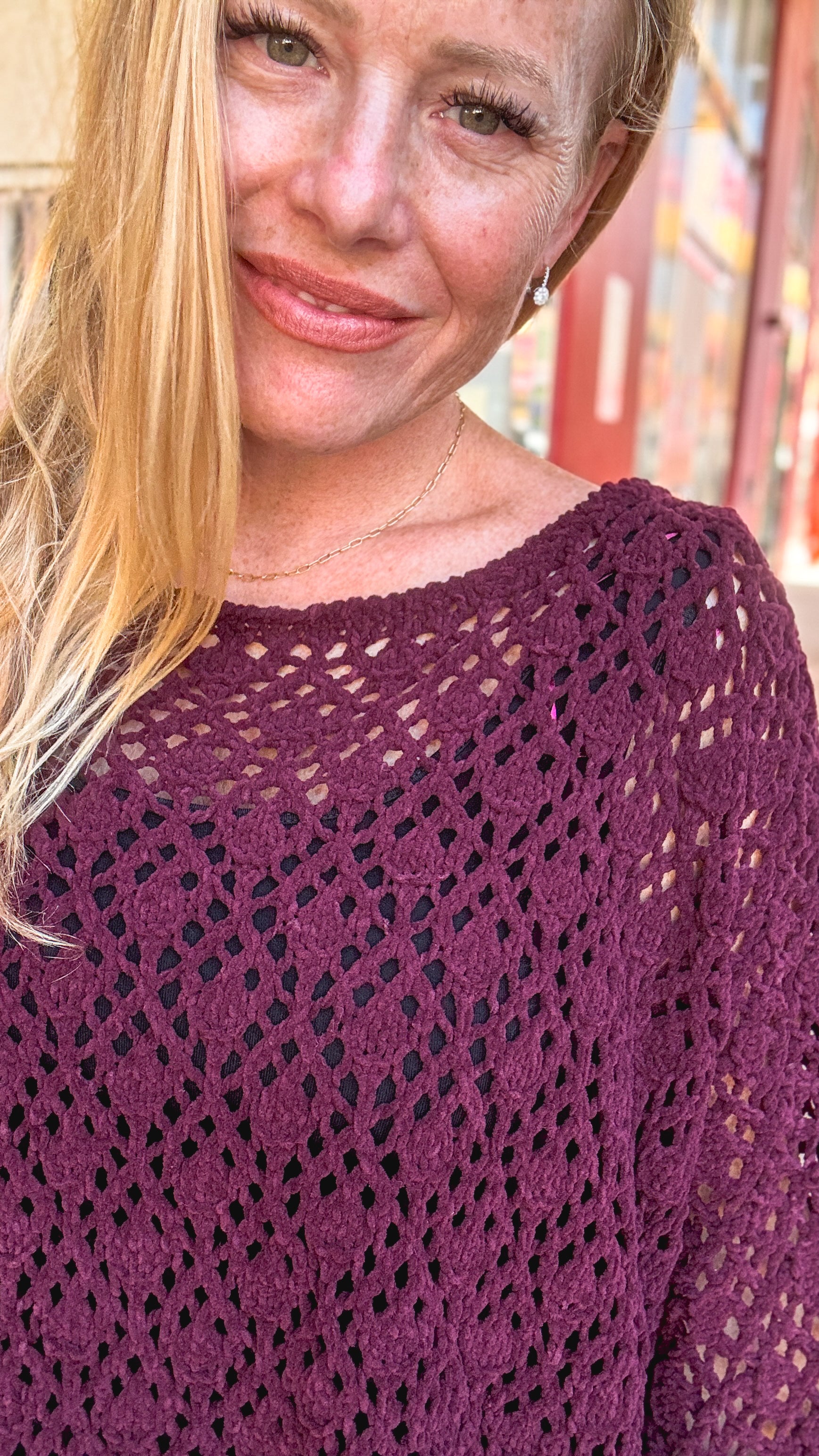 Cabernet Nights Open Knit Sweater