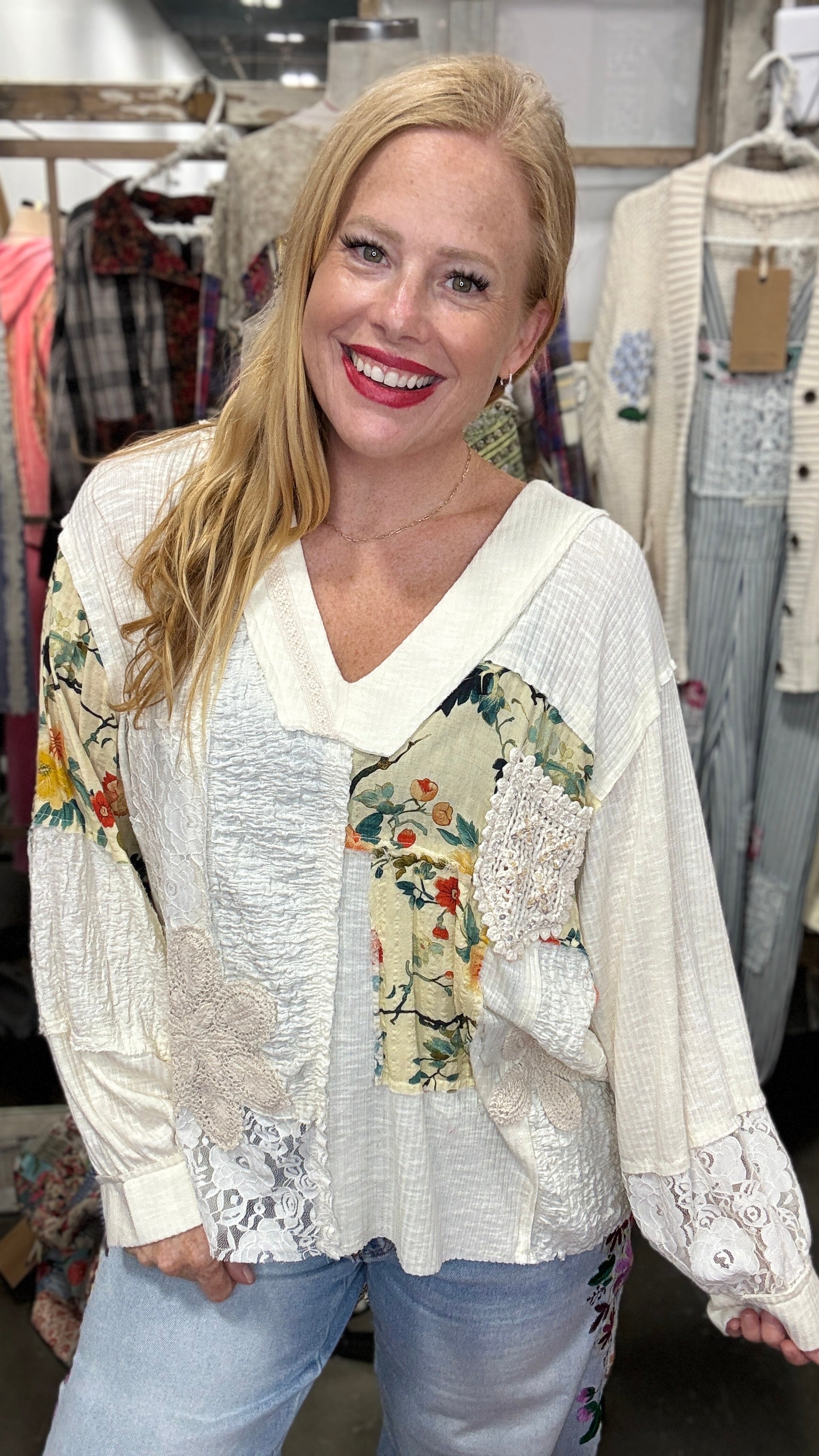 Creme De La Creme Mixed Media Top by POL