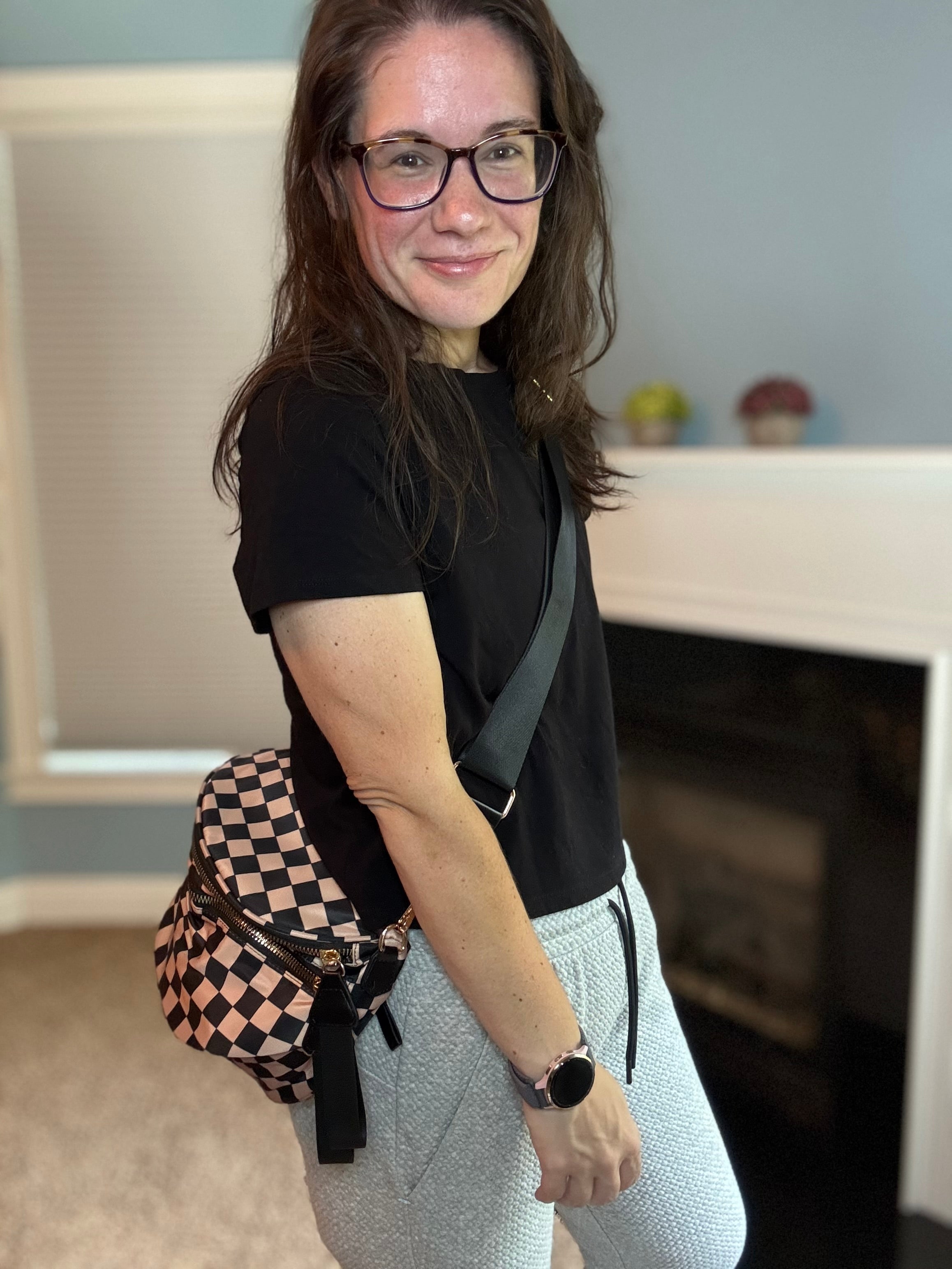 The Roni Nylon Crossbody - Checkered Black + Tan