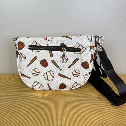 The Roni Nylon Crossbody - Baseball on White