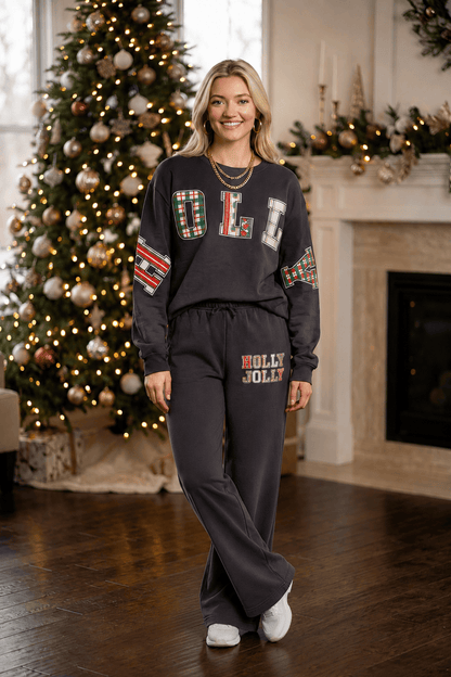 Holly Jolly Patch Charcoal Sweatshirt
