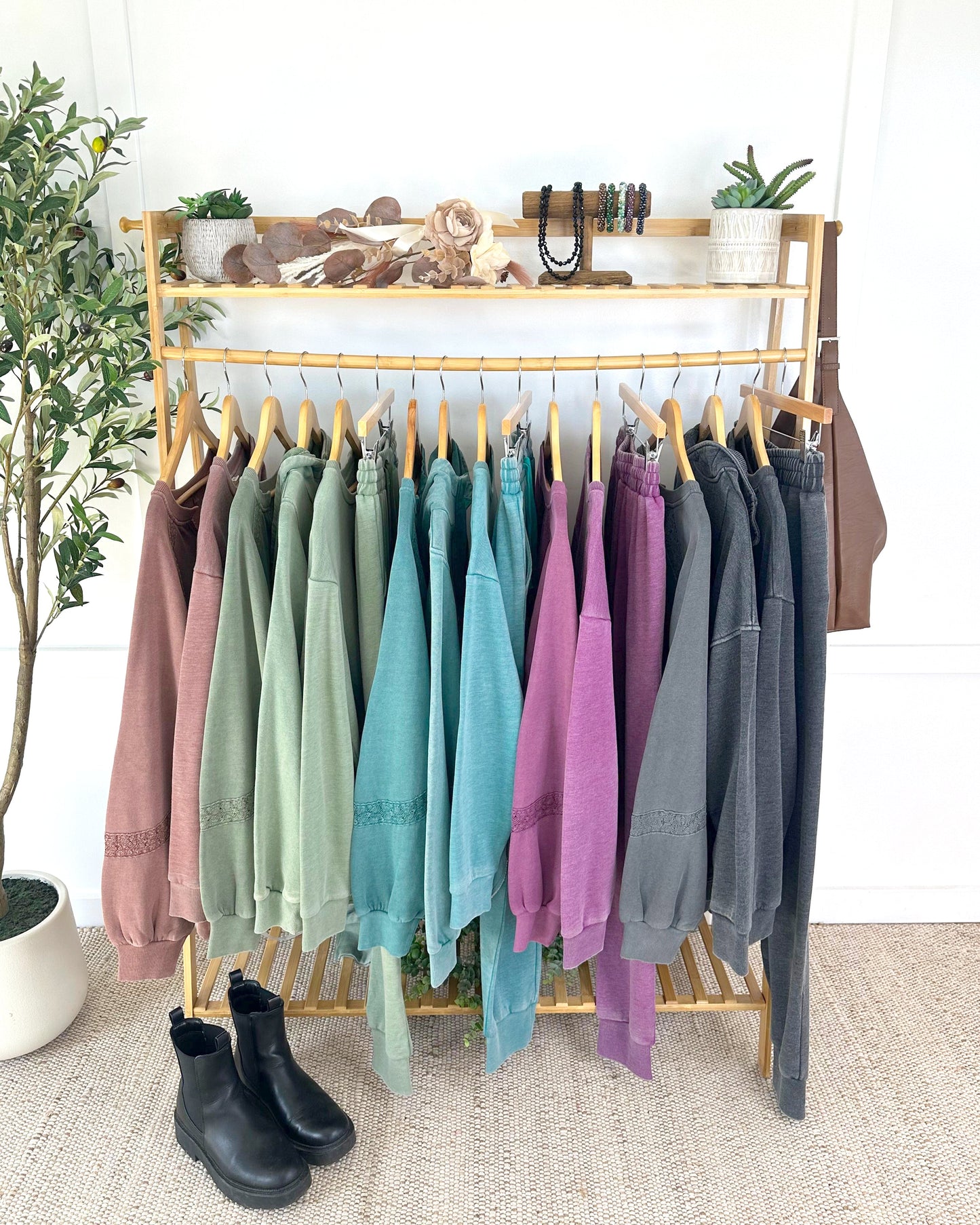 Lace Accent Vintage Wash Pullover - Teal