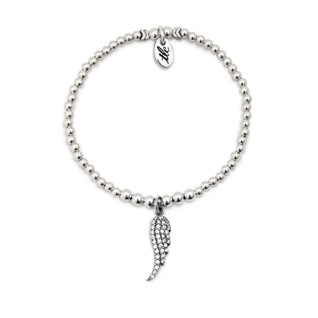 Sparkled Angel Wing Charm Bracelet - Sterling Silver