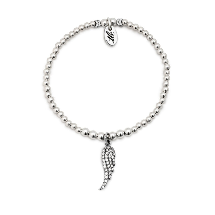 Sparkled Angel Wing Charm Bracelet - Sterling Silver