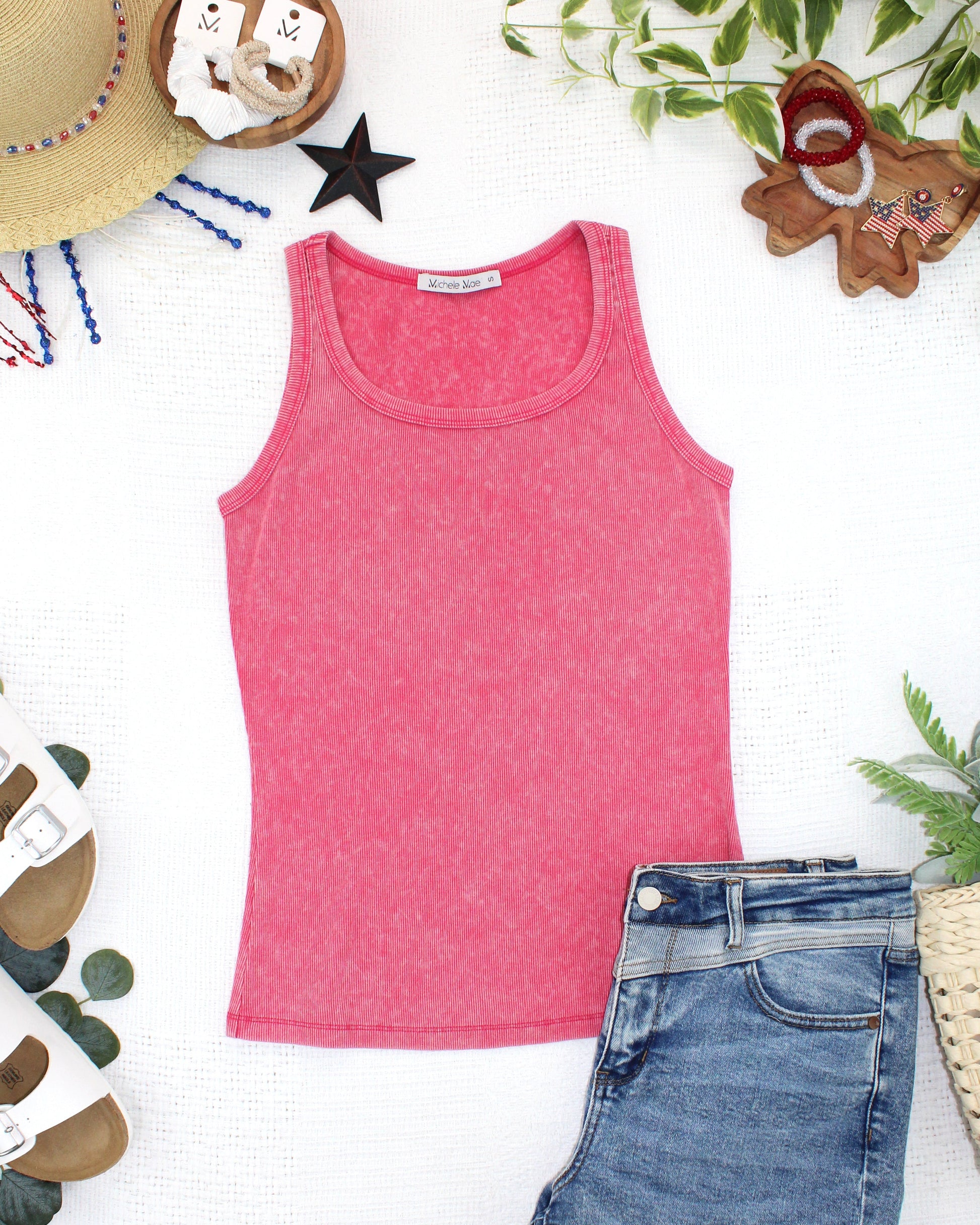 Audrey Vintage Wash Tank - Red