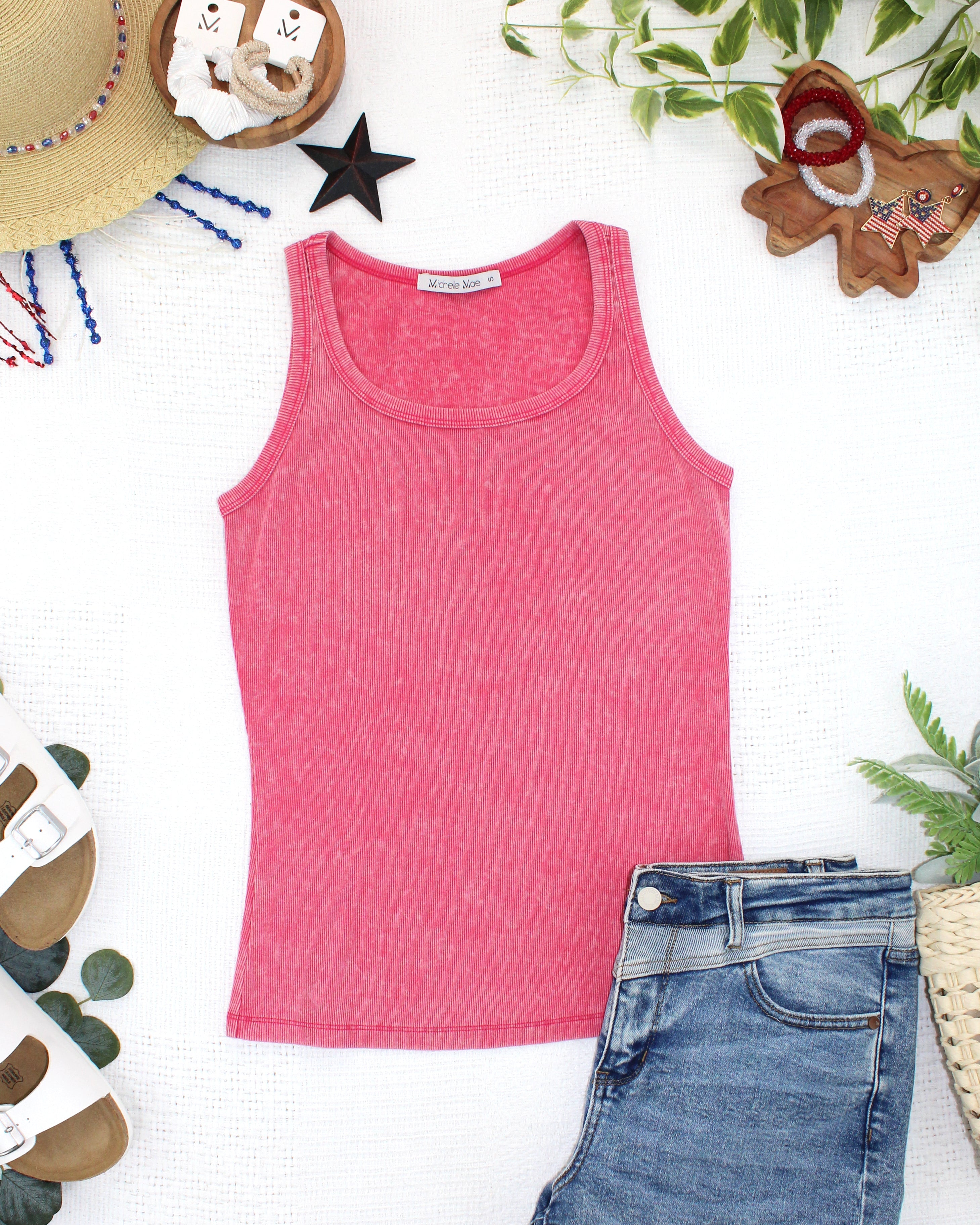 IN STOCK Audrey Vintage Wash Tank - Red