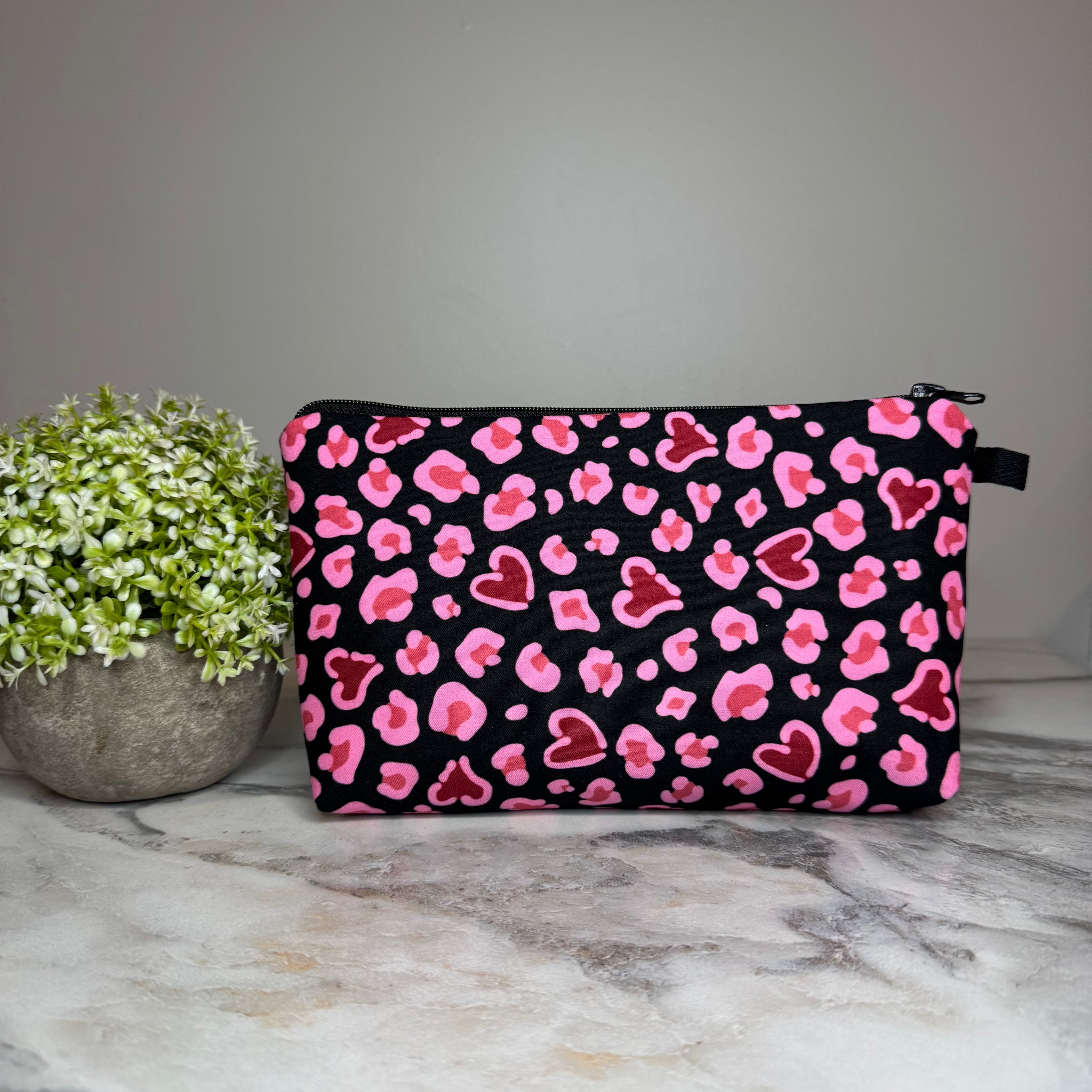 Pouch - Animal Print Heart on Black