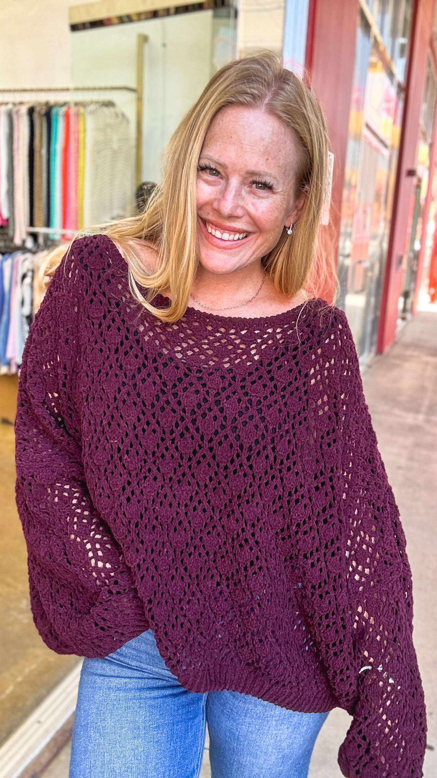 Cabernet Nights Open Knit Sweater