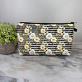 Pouch - Black Grey Stripe Floral