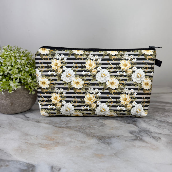 Pouch - Black Grey Stripe Floral